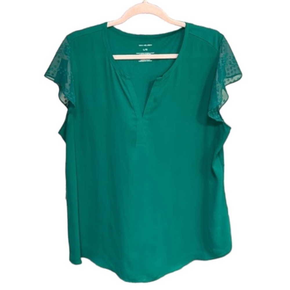 Van Heusen sz M Green Flutter sleeve blouse